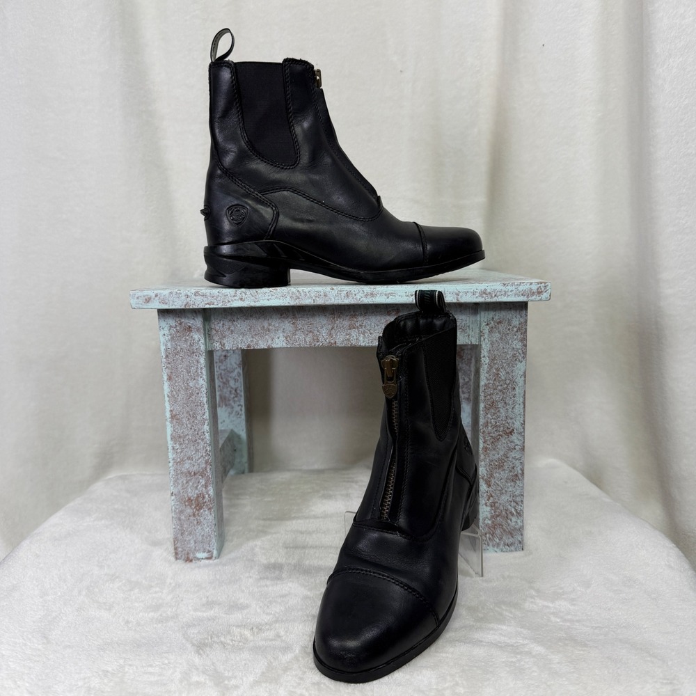 Ariat Heritage IV Paddock Boots Womens 6.5B Black Leather Front Zip Equestrian